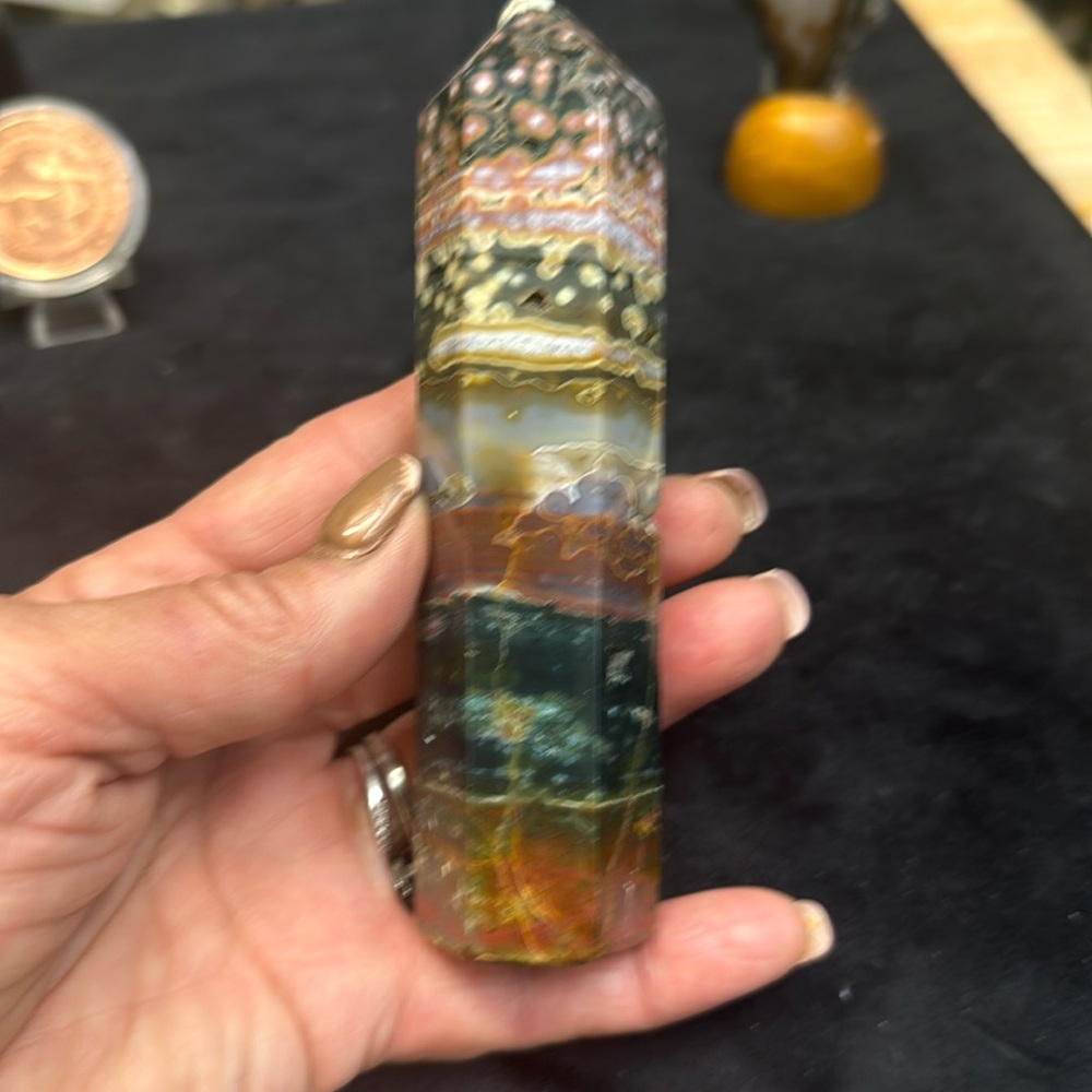 Orbicular Ocean Jasper tower 4”1/2 tall 32 mm wide